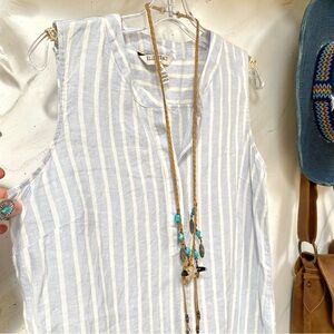 Anthropologie ELLEN Tracey LINEN tank/sleveless boho stripe blouse w vacay vibe